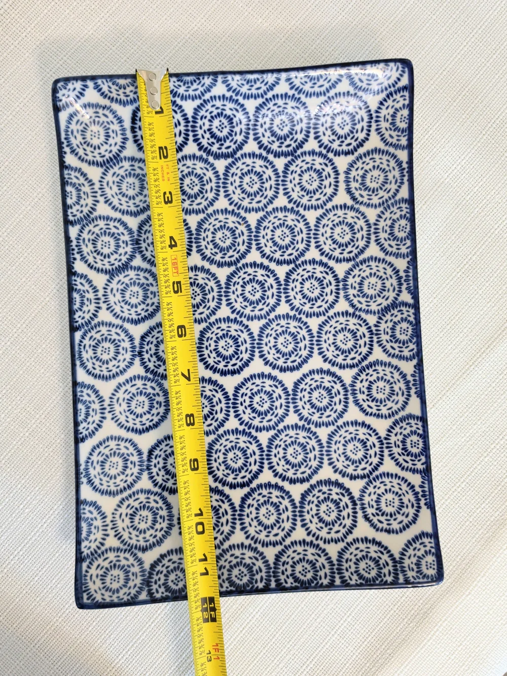 Pier 1 Stoneware Tray Platter Blue White 12x8 Curved Edge Dish Vanity Dresser